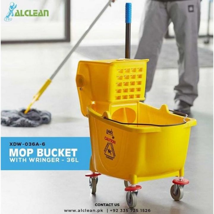 20 Liter Commercial Mop Bucket with Deluxe Wringer Side Press Cleaning Mop Trolley
