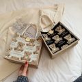 Women Cute Bear Pattern Shoulder Bags Flax Girl Student Handbag Outdoor Handbags Casual Lunch Bag Underarm Bolsos Lonchera Sac. 