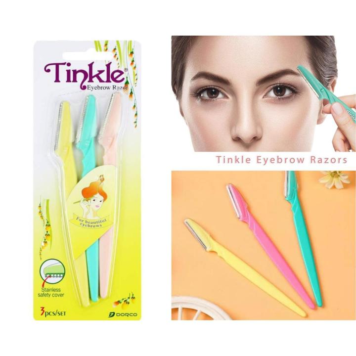 Pack of 3 Tinkle Eyebrow Razor, Facial Hair Remover Eyebrow Trimmer, Sharp Mini Makeup Shaper, Tickle Razor