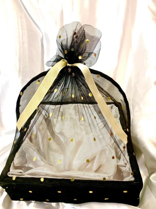 Square Empty Gift Basket with Colorful net Wrap Best for Birthday/Anniversary/Wedding/Gift By Maxify Store