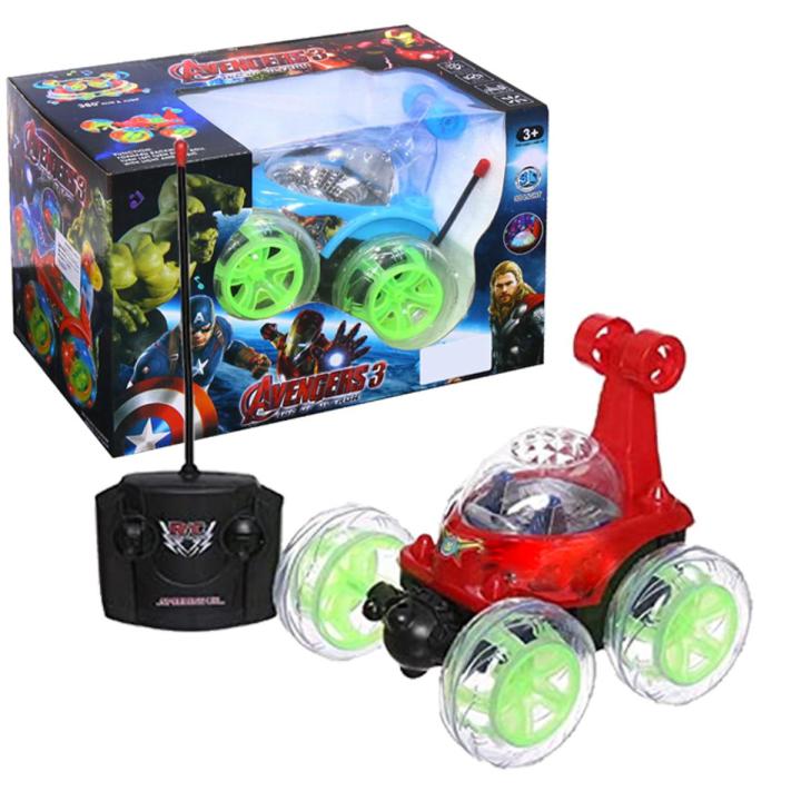 Avengers 360 Degrees Rotating Front Axle Spinning Wheels Avengers Stnt Car with Colourful 3D Lights & Music (Color and Design May Vary)