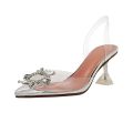 Cinderella Silver Transparent Buckled Heels - 3 Inch Rhinestone Sandals for Women & Girls, Pointed Toe. 