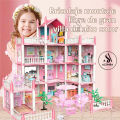 Beautiful Home Dream Become True DIY Assembled Game 4-Storey 11 Rooms and 3 Balconies Huge Big Doll House Villa Playset With Furniture & Accessories Children's Family DIY Pretend Dream House Castle Accessories Assembly Toy Girl Gift - Size Approx. 26 Inch. 