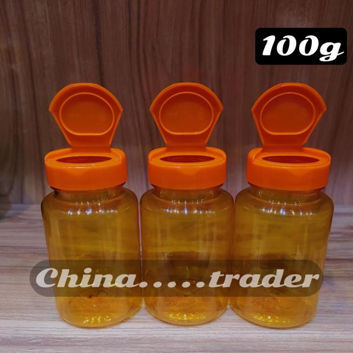 Pack of 3 Orange colour (100ml)PET Plastic Capsule/Pill/Tablet Powder Refillable Bottle, Empty