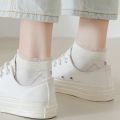5 Pairs/Set White Frilly Ruffle Bow Tie Print Socks Cute Lolita Style Soft Breathable Cotton Sock. 