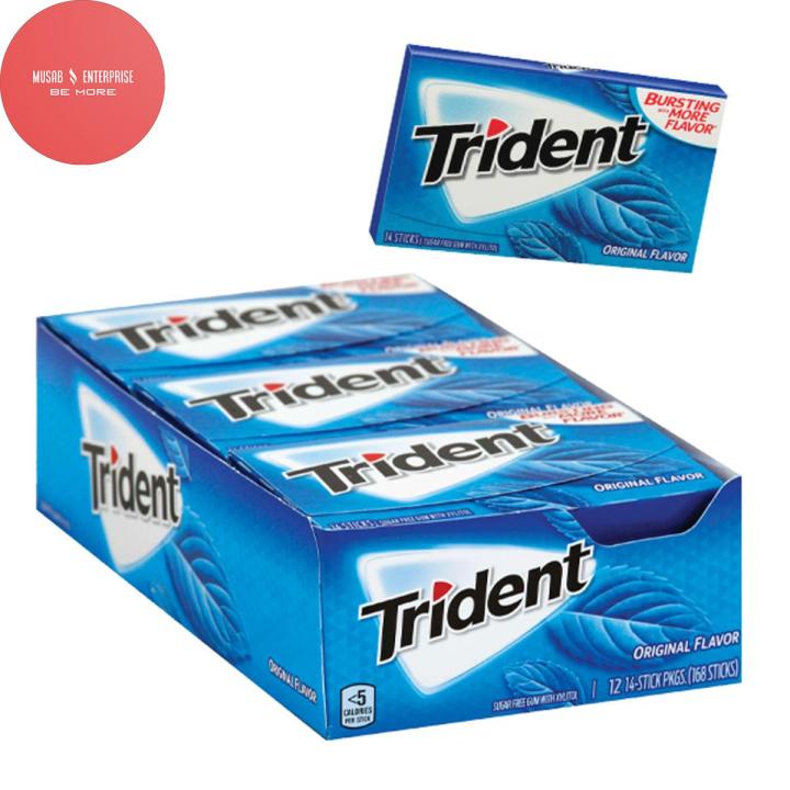 Trident Bubble Gum Original, Sugar Free, Pack of 12 Chewing Gums Box