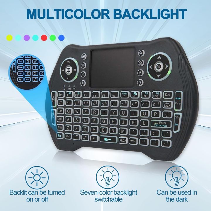 Wireless Keyboard Remote Control with Touchpad Mouse Combo, 7-colors Backlit Rechargeable Portable Keyboard for Android TV Box, Smart TV, PC, Windows, HTPC, Laptop Wireless Mini Keyboards