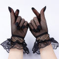 Women Black White Summer Mesh Fishnet Gloves Lace Mittens Full Finger Girls Lace Fashion Gloves. 
