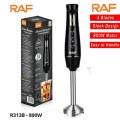 RAF Hand Blender Mixer 800W Chopper Mixer Bowl Egg Whisk & Beaker -Coffee Beater -Egg Beater Machine For cake - Meat Chopper | Stainless Steel Hand Blender with 4 Blades | 2 Speed Levels | Ice Crushing,Smoothies,Powerful & Durable Home & Kitchen Appliance. 