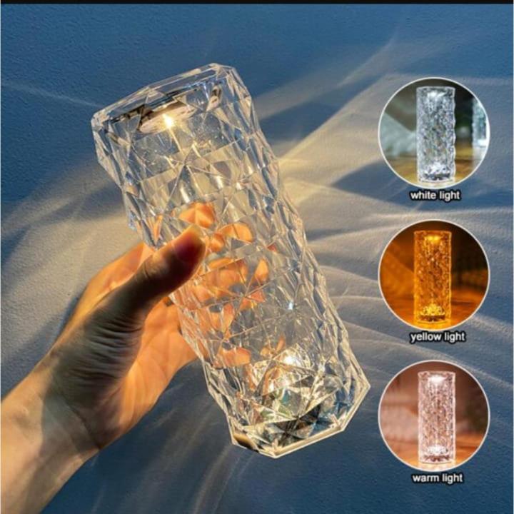 Diamond Rose Crystal Acrylic Usb Rechargeable Bedside Table Lamp