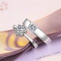 2 Pcs Pair Couple Rings set with Box for Girls and Boys lovers Silver Plated Adjustable Simple Best Gift. 