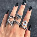 Punk YinYang Ring Set for Women Gothic Black Heart Butterfly Vintage Ghost Silver Color Plated Retro Rhinestone Finger Jewelry. 