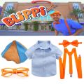Blippi Glasses Hat Costume Dress Up Set Bowtie Suspenders Shirt Blippi Cosplay Adult Child. 