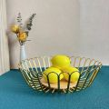 Techmanistan Metal Wire Fruit Basket Holder for Kitchen Countertop, Gold Modern Storage Centerpiece with Wood Stand. 