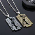 Gold and Steel Fashion Pendant Necklace for Men Music Band Judas Priest Cross Shape with Razor Blade Link Chain Jewelry Gift. 