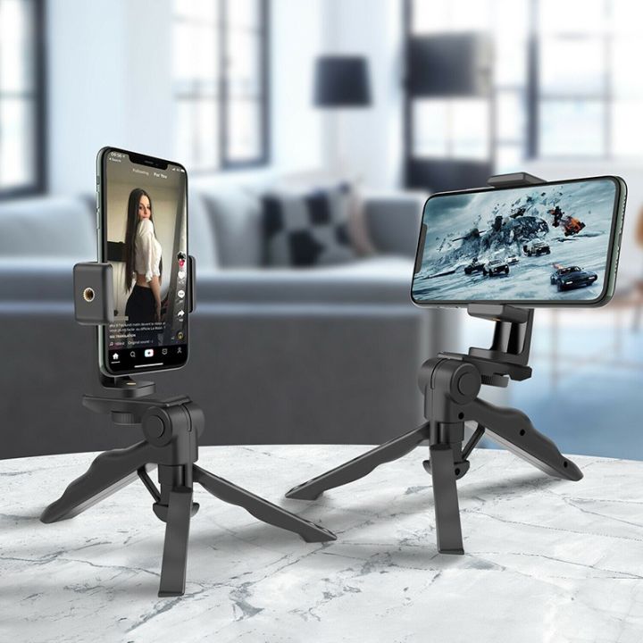 Desktop Tripod Stand, Mini Foldable 360° Adjustable Desktop Tripod Stand with Mobile Holder, K555 Tripod Desktop Holder and Stabilizer for Mobile Phones and Microphones, Desk Tripod for Podcast or Live Sessions