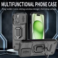 For iPhone 15 Pro Max 5G Iron Man Sliding Window Stand Phone Case for Apple iPhone 15pro Max 6.7 inch Full Package Lens Protection Anti-Drop Magnetic Case. 