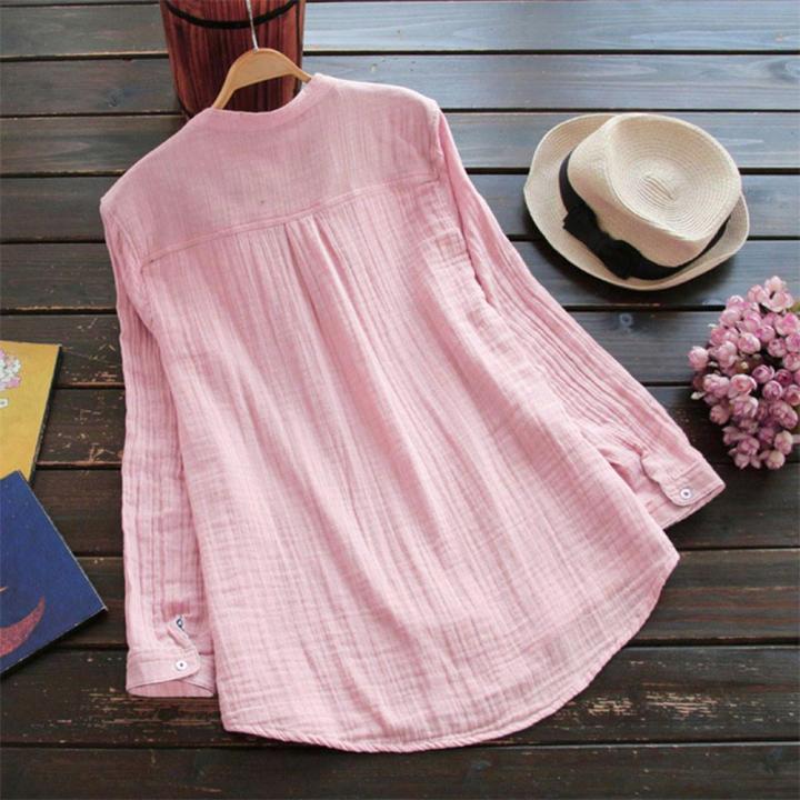 Women%20Stand%20Collar%20Long%20Sleeve%20Casual%20Loose%20Tunic%20Tops%20T%20Shirt%20Blouse%20-%20Image%205