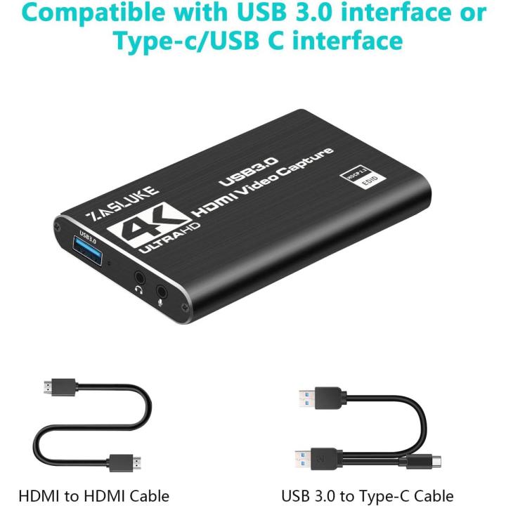 ZasLuke Game Capture Card, USB 3.0 4K Audio Video Capture Card with HDMI Loop Out 1080P 60FPS Live Streaming HDMI Capture for PS4, Switch, Xbox One&Xbox 360 and More