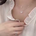Flash Diamond Butterfly Double Necklace For Women Simple Design Crystal Elegant Wedding Jewelry Gifts. 