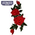 Green forest Clothes Patch Fine Texture Red Green Floral 3D Embroidery Patch Applique. 