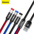 BASEUS 3-In-1 Charging Cable - Rapid Series USB To Micro/Lightning/Type-C Nylon Braided Cable - 3.5A - 1.2m. 