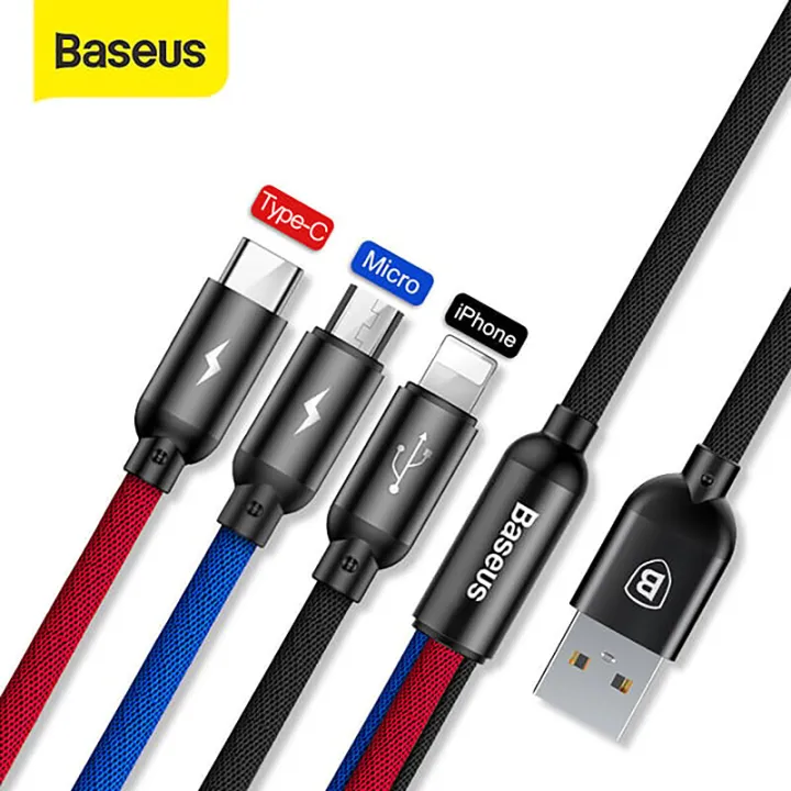 BASEUS%203-In-1%20Charging%20Cable%20-%20Rapid%20Series%20USB%20To%20Micro/Lightning/Type-C%20Nylon%20Braided%20Cable%20-%203.5A%20-%201.2m%20-%20Image%202