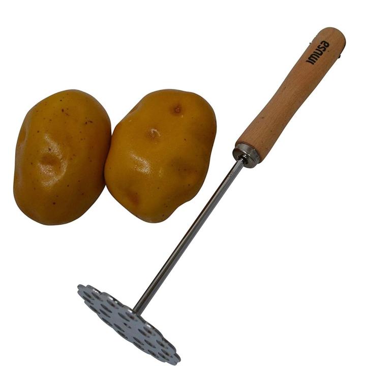 Potato Masher Wood and Silver Fruit Vegetable Tools Wooden Handle Stainless Steel Potato Masher Cooking Utensil Press Portable Practical Crusher Food Ricer