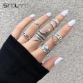 Sindlan Gothic Silver Color Grimace Finger Rings Set for Women Punk Stranger Things Grunge Butterfly Female Emo Jewelry Anillos. 