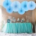 Paper Fans Party Decorations Set, Round Pattern Hanging Paper Garlands Decoration for Wedding Birthday Party Baby Showers Graduation Events Accessories, Set of 6 (Blue). 
