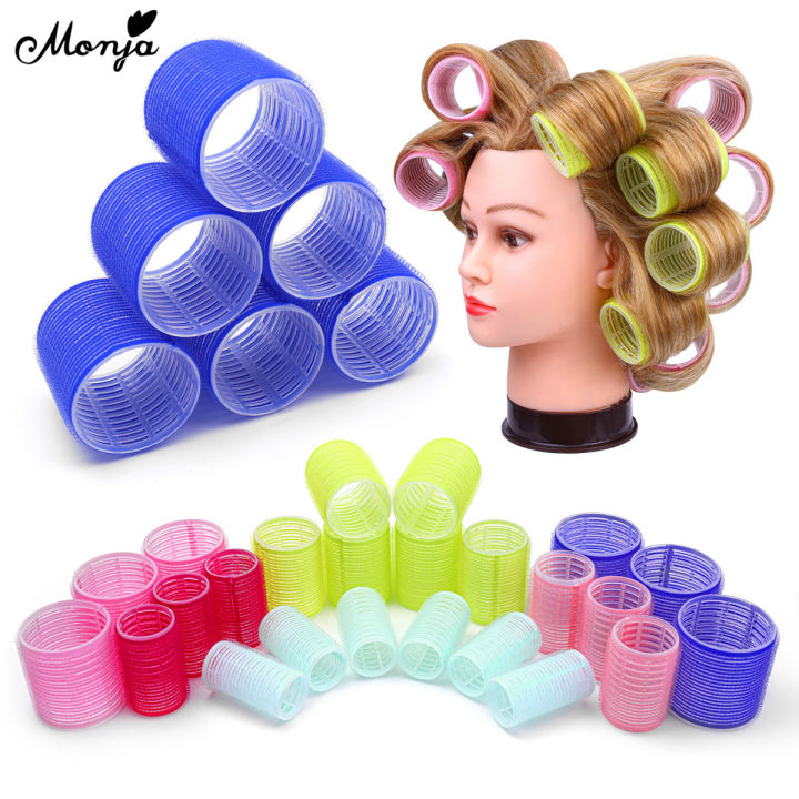 Monja 6Pcs/Set Hair Roller Multiple Size Natural Curls Curlers Self-adhesive Roller Fluffy Hair Home Use DIY Styling Tools