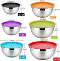5-Piece Stainless Steel Mixing Bowl Set with Colorful Leak-Proof Lids, Versatile Kitchen Storage Containers. 