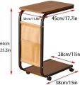 Portable Side Table End Table With Storage Pocket And Rolling Wheels. 