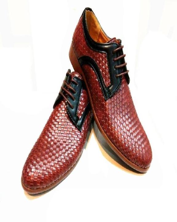 Red Wine & Black Color Leather Formal Shoes For Men