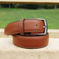 Double Sided Crocodile Style Mustard Men's Leather Belt. 