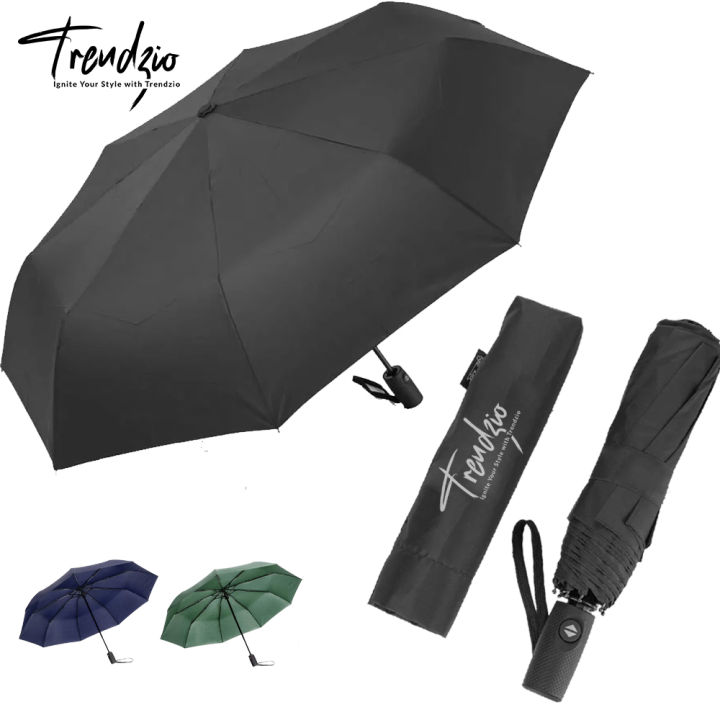 TRENDZIO Outdoor Fully Auto Close Open Push Button Folding Umbrella Travel Umbrella 8 Ribs Super Strength Strong Straight Umbrella Portable Umbrella for Rain Sun