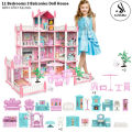 Beautiful Home Dream Become True DIY Assembled Game 4-Storey 11 Rooms and 3 Balconies Huge Big Doll House Villa Playset With Furniture & Accessories Children's Family DIY Pretend Dream House Castle Accessories Assembly Toy Girl Gift - Size Approx. 26 Inch. 