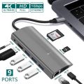 USB C Hub, 9-in-1 USB C Adapter with 4K USB C to HDMI, Gigabit Ethernet, 65W PD, 3 USB-A 5 Gbps, MicroSD/SD Card Reader, 3.5mm Audio, USB C Dock for Most Type-C Devices. 