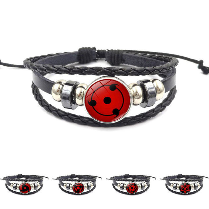 [ New ] Naruto Sharingan Leather Bracelet Male and Female Students Anime Peripheral Retro Punk Woven Hand Strap Hand Jewelry