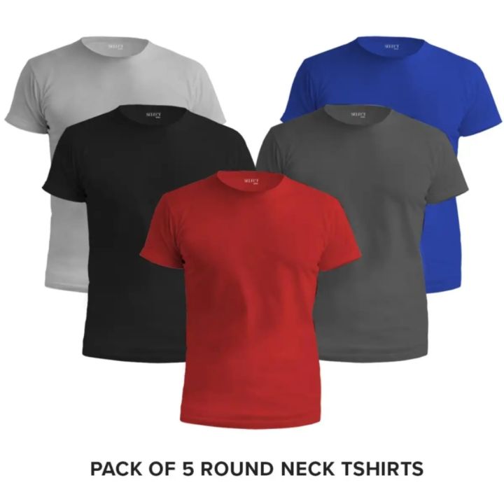Pack Of 5 Plain Round Neck Half Sleeves T Shirt For Men | Daraz.pk