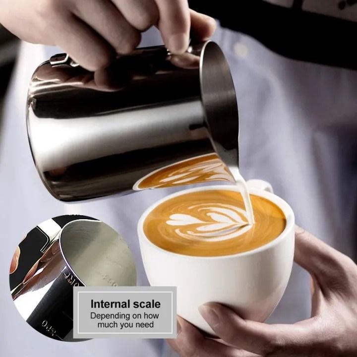 Pitcher Scale Milk Frothing Pitcher 550ML Stainless Steel Cup with Scale for Espresso ...