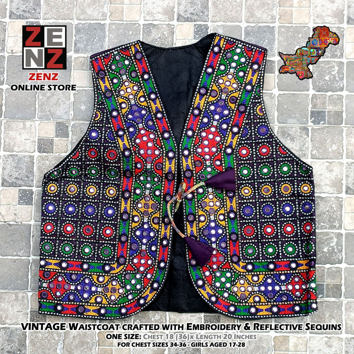 Womens Multicolor Waistcoat Jacket Koti Gilet crafted with Fine Embroidery & Sequins for Female Adults Pakistani Traditional Wear Vintage Fashion Waist Coat Sleeveless by ZENZ