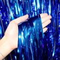 Blue Metallic Tinsel Foil Fringe Curtains 3.2ft x 6.5ft Backdrop Photo Booth Blue Metallic Foil Curtain for Birthday, Wedding, Bridal Shower, Baby Shower, Anniversary Party Decoration. 