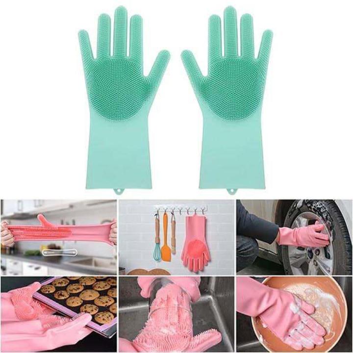 Magic Dish washing Gloves with Scrubber, Silicone Cleaning Reusable Scrub Gloves for Wash Dish Kitchen Bathroom