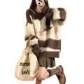 Contrast striped sweater for women with a lazy and loose soft long sleeved knitted top. 
