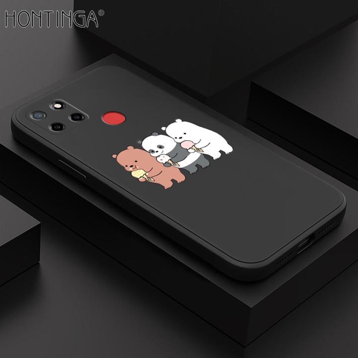 Hontinga for Realme C12/C25/C25S/Narzo 20/Narzo 30A Case Cartoon We Bare Bears Panda Grizzly Phone Case Square Edge Pattern Liquid Silicone Cases Full Cover Camera Case