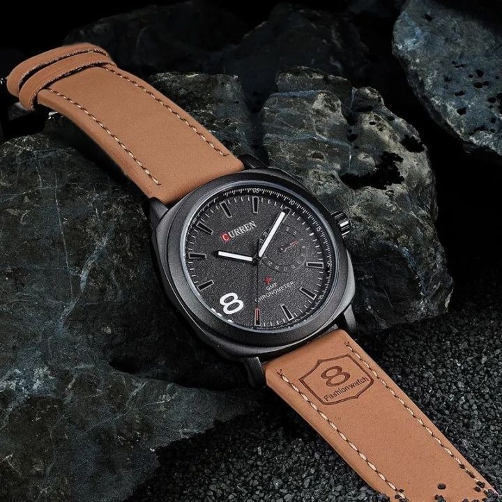Luxury Men’s Quartz Analog Wristwatch – Black Dial with Brown Strap ...