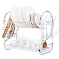 Matte Black S Shape Double Decker Dishrack Plate Dish Spoon Fork Bowl Cup Drainer Rack Kitchen Organizer With Glass & Cutlery Holder. 