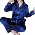 Code Blue Silk Night Suit For Women Silk Night Dress For Girls - Silky Satan Womens Pajama Sets Button Down Sleepwear Loungewear - Night Dress Nighty with Shirt and Trouser. 