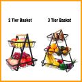 Kitchen Organizer/ Fruit Basket/ Vegetable Stand/ Kitchen Counter Rack/ Multi-Purpose Kitchen Organize/ 2 and 3 Tier Fruit Basket & Vegetable Stand In Black Color. 